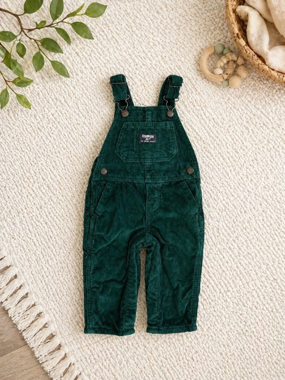 VTG Y2K OshKosh B'gosh Deep Green Corduroy Overalls Baby Boy 6 Months Like New